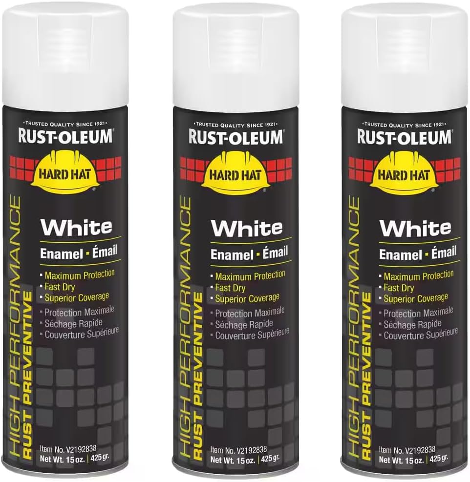 V2192838 Rust Preventative Gloss White Spray Paint, 3-Pack (15 oz Each) | Industrial Enamel for Metal, Wood & Plastic | Fast-Drying, Heat & Corrosion Resistant | High Coverage, VOC Compliant