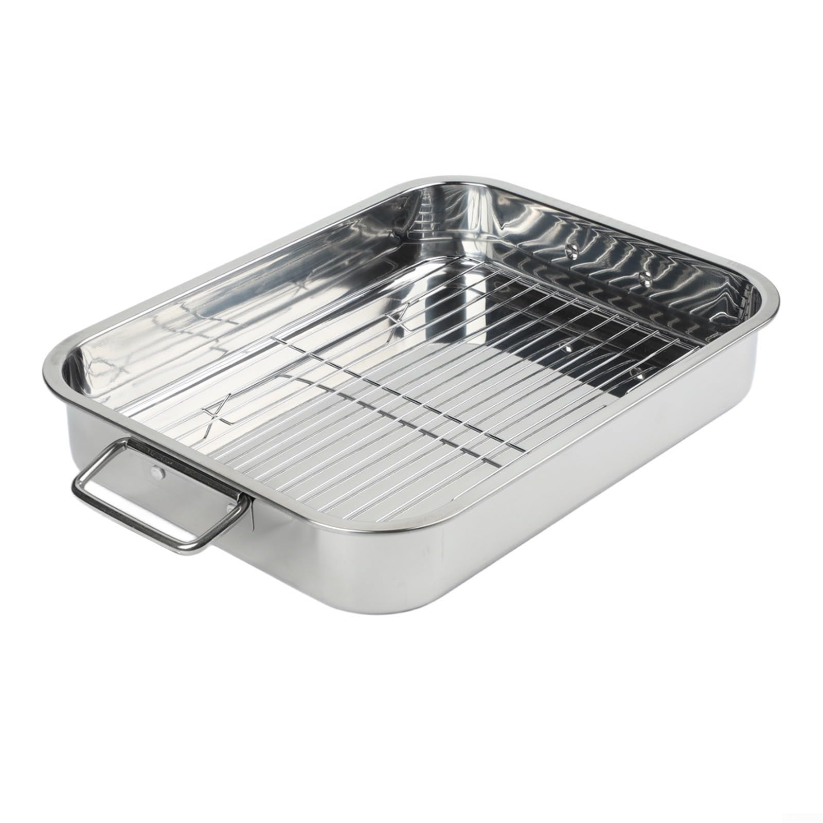 Sartén de acero inoxidable con rejilla para asar grande, para ganso, pavo, barbacoa, hornear, apto para lavavajillas, 39 x 28 x 6 cm (42 x 32 x 6,5 cm)