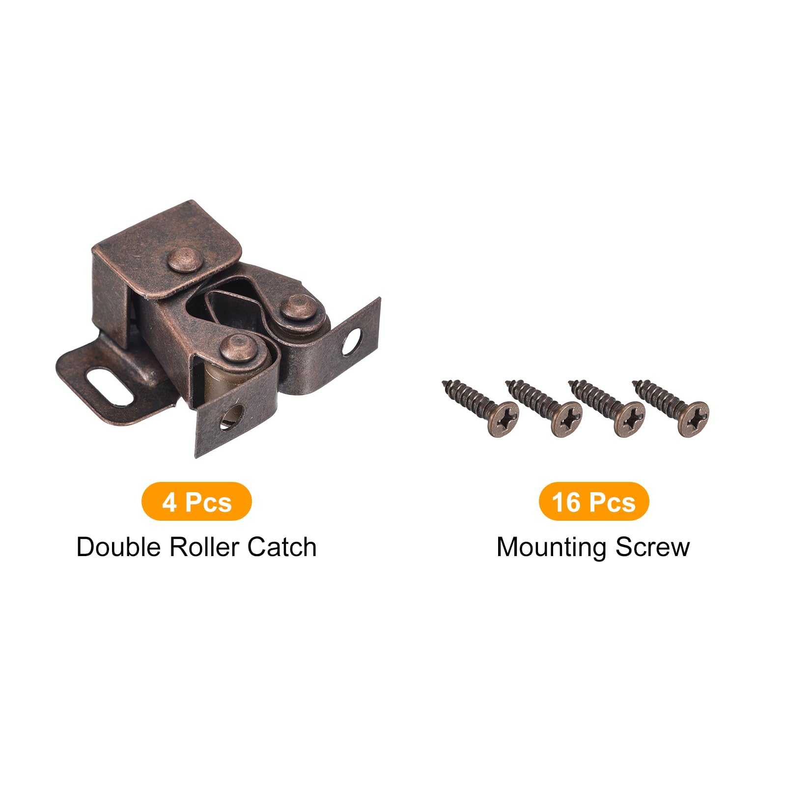 uxcell 4 Set Double Roller Catch Cabinet Latch Hardware Fitting for Cabinet Cupboard Closet Furniture Door Retro Copper - Image 3