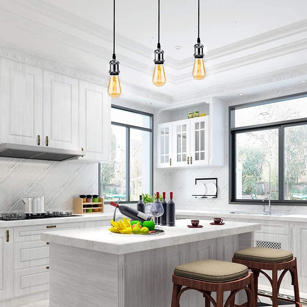 jose2015 3Pcs Pendant Lighting Ceiling Pendant Light Fitting Kits Cord E26 Socket Black Pendant Light Fixtures for Kitchen Isand Bar Cafe. (Black)