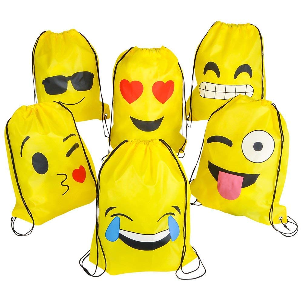 Rhode Island Novelty 16"x13" Emoticon Drawstring Backpack (24 Pack, Yellow)
