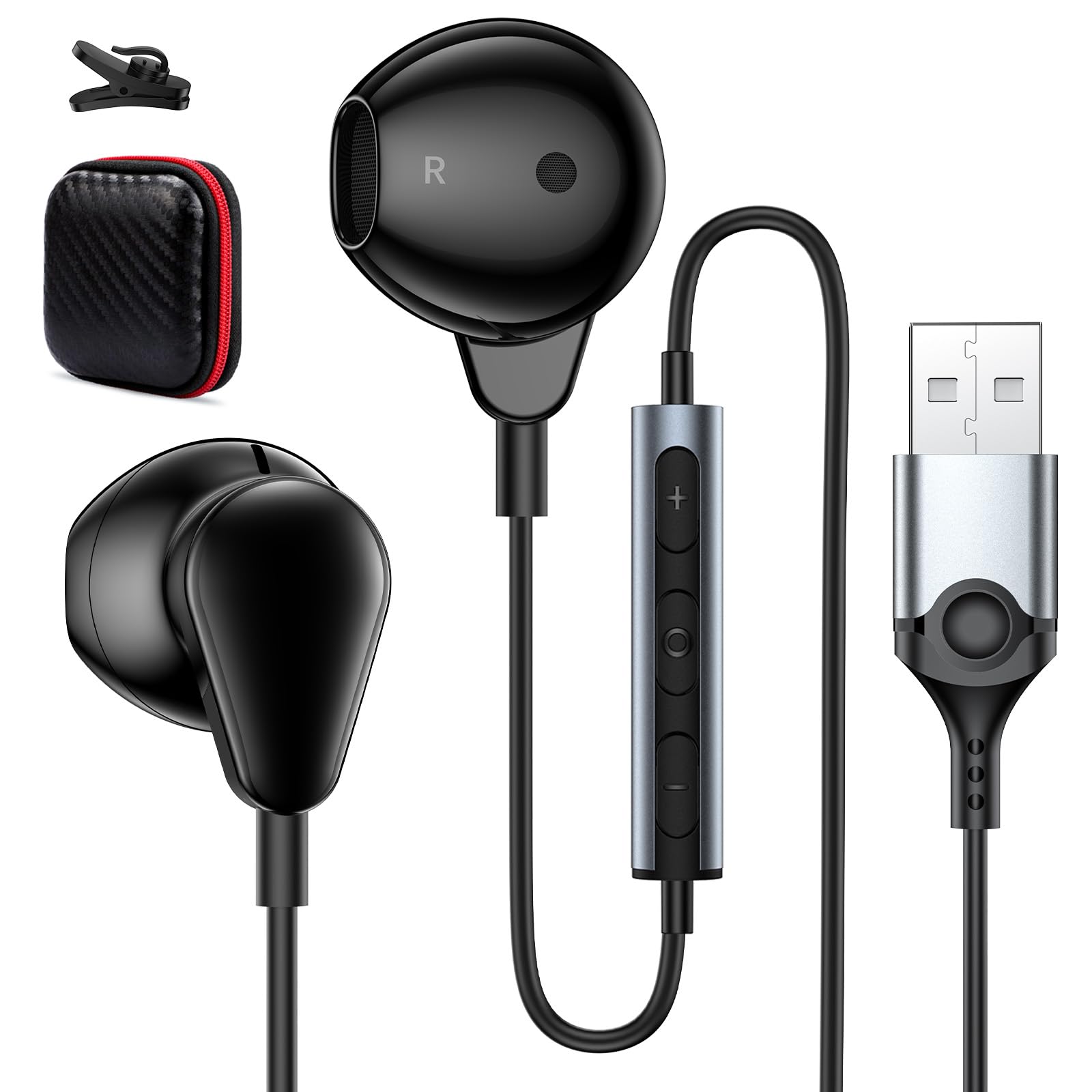Cuffie USB con microfono per PC, Magnetic In-Ear Noise Canceling Cuffie PC Cuffie Computer Cuffie con Controllo Volume per Laptop Desktop Chromebook PS4 PS5 Gaming Office Live Broadcast Skype