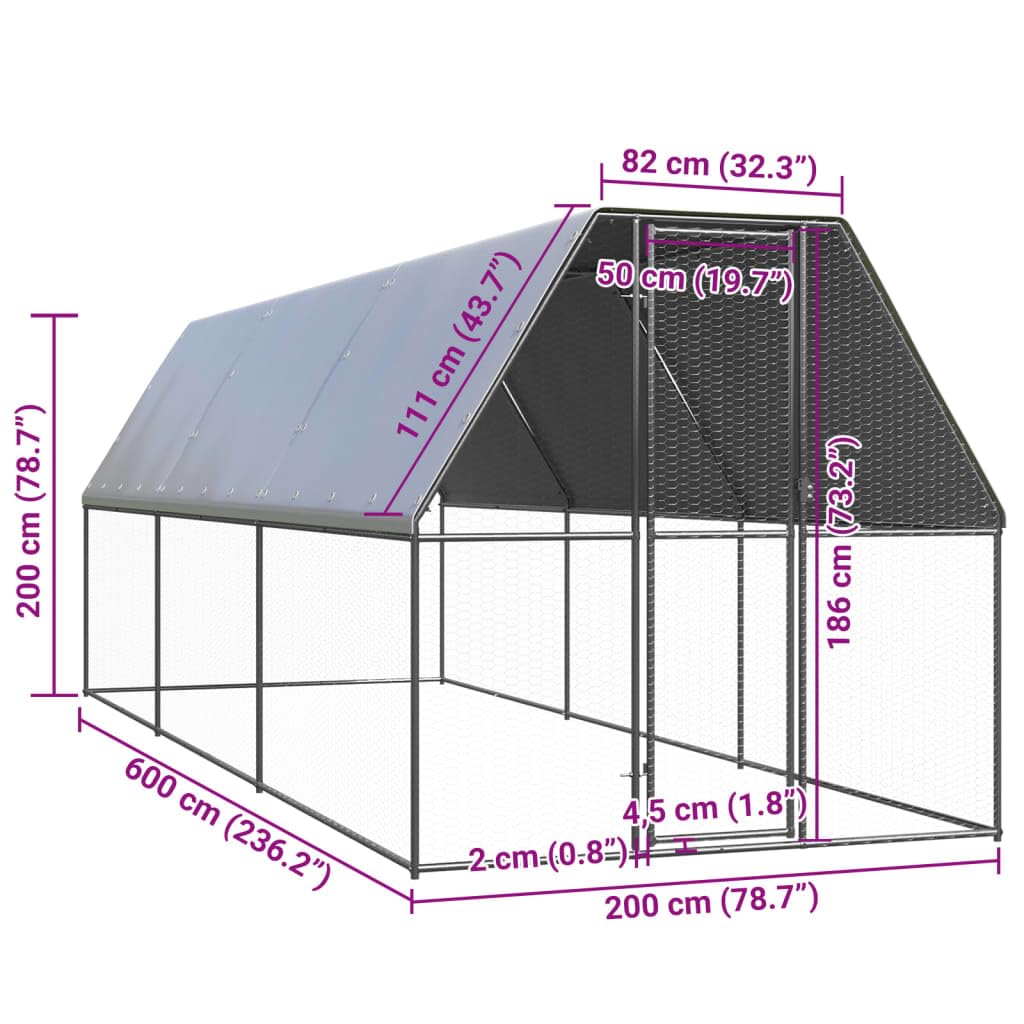 Jaula para pollos al aire libre, 2 x 6 x 2 m, acero galvanizado, jaula para gallinas, conejos, gansos, palomas y codornices