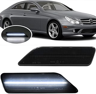 LED Side Marker Light Kits for 2006-2011 Mercedes W219 C219 CLS550 CLS500 CLS55 CLS63 AMG Benz CLS-Class White LED Smoked Lens Driver Passenger Side Turn Signal Lamp Lights