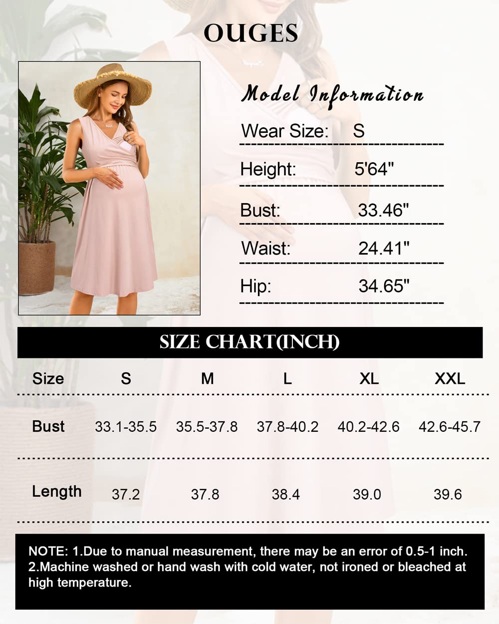 OUGES Robe de maternité d'hiver pour Femme - Robe d'allaitement en Coton - Robes d'automne décontractées avec Poches