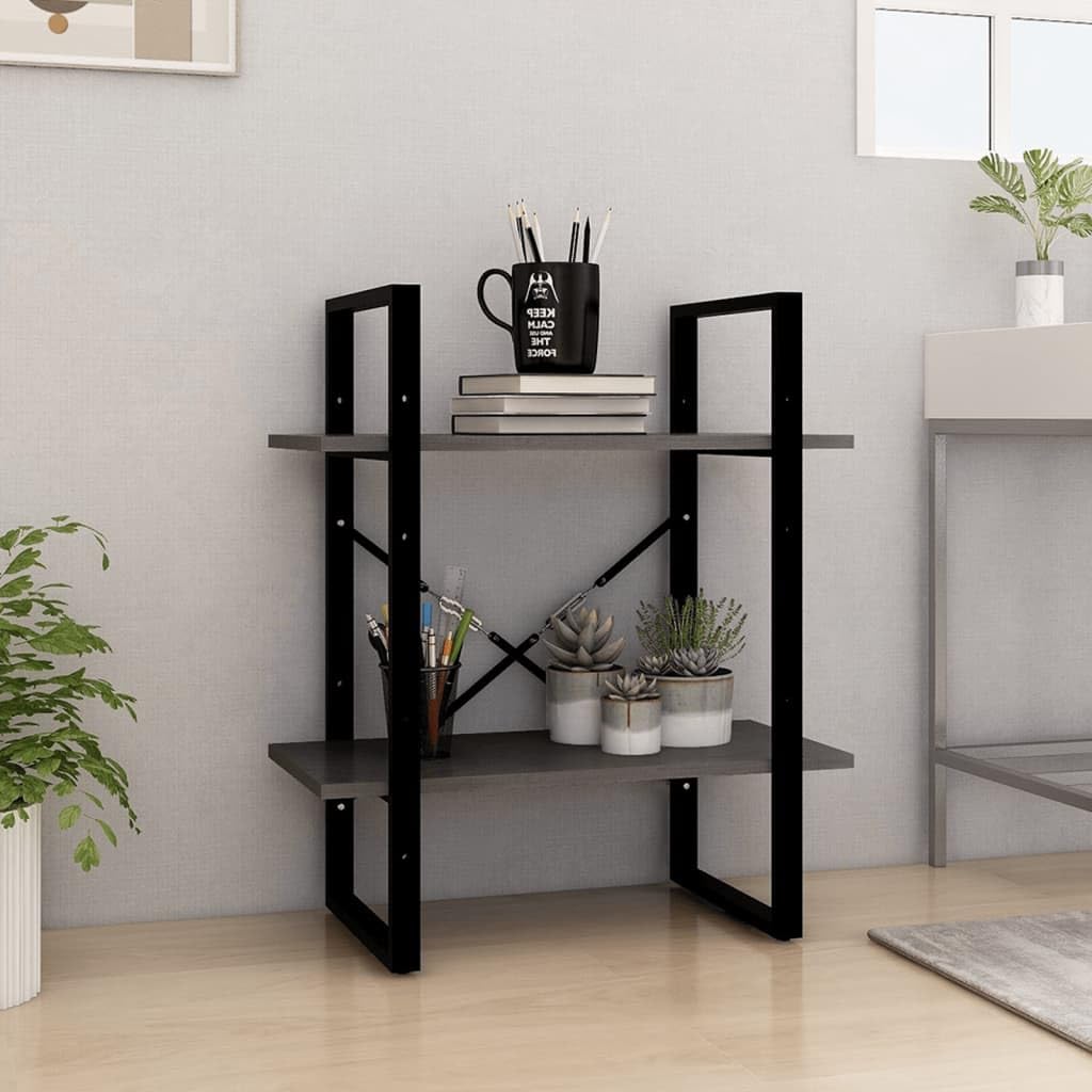 Générique Biblioteka 2 poziomy szare 60x30x70 cm lite drewno sosnowe | Przemysłowe, dekoracyjne półki, przechowywanie książek czasopism, łatwe czyszczenie