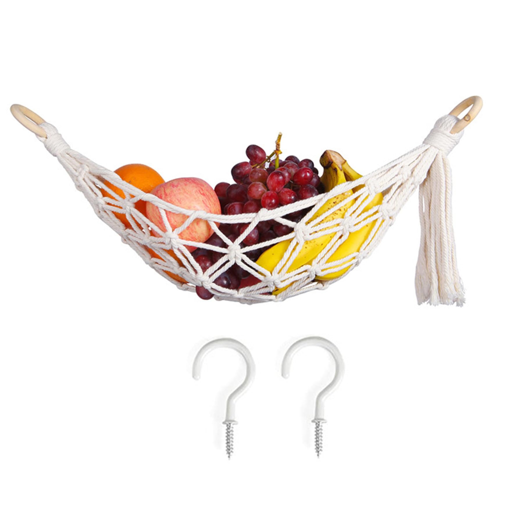 Aetherize Fruit Hammock Under Cabinet Hanging Fruit Hammock Large Macrame Veggie Banana Space-Saving Basket for Kitchen Decor Style2 Macrame