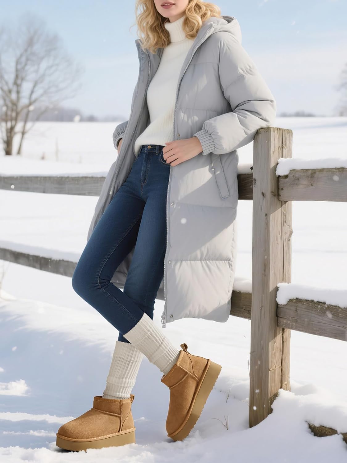 TEMOFON Snow Ankle Boots for Women: Genuine Suede Leather Platform Winter Fur Boots Waterproof Comfortable Warm Anti-Slip Memory Foam Outdoor Booties