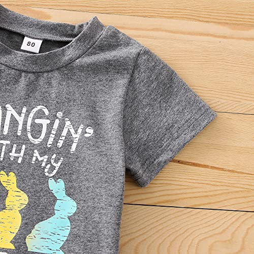 Image of BeQeuewll Toddler Baby Boy Easter Outfit Letter Bunny Print Short Sleeve T-Shirt and Shorts Summer Clothes Set