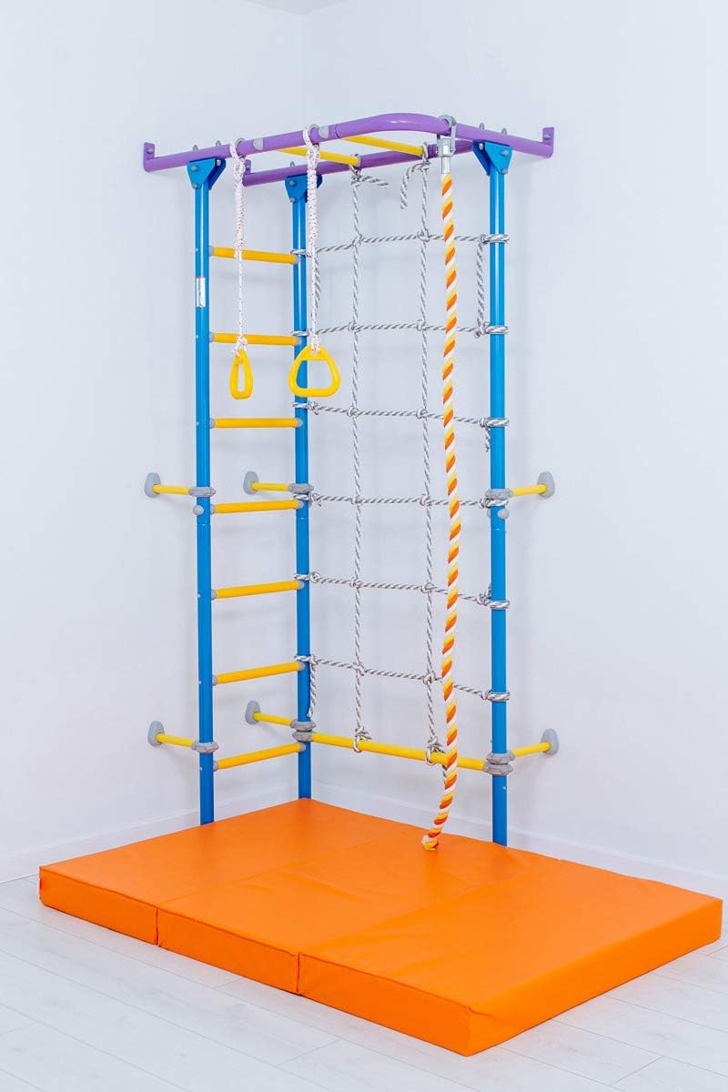 Jungle Corner - Indoor Climbing Activity Sports Center for Kids 3 to 12 with Monkey Bars, Gymnastics Rings, a Climbing Rope, a Climbing Ladder, and a Climbing Net