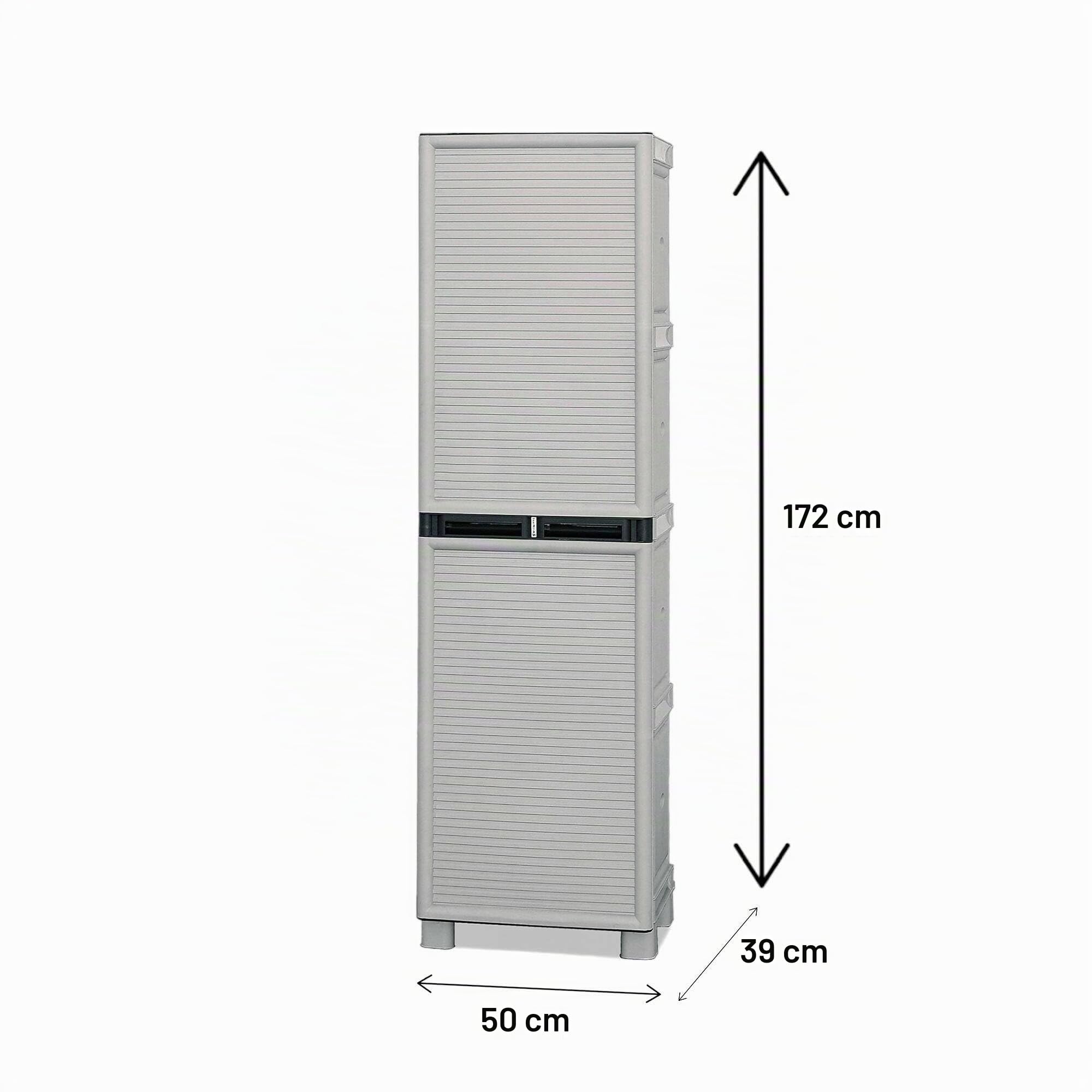 Dmora - Armoire d'extérieur Liège, Mobilier d'extérieur, Armoire de buanderie Polyvalente, 100% Made in Italy, Gris Clair, 50x39h172 cm