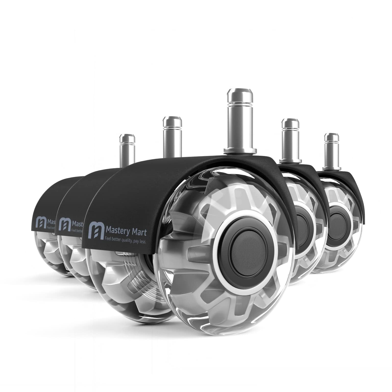 Mastery Mart 11mm Office Chair Casters, Quiet Rubber Casters Protect Hard Floors from Scratches and Damage, Never Again Protective Floor Mat, Set of 5 Wheels for