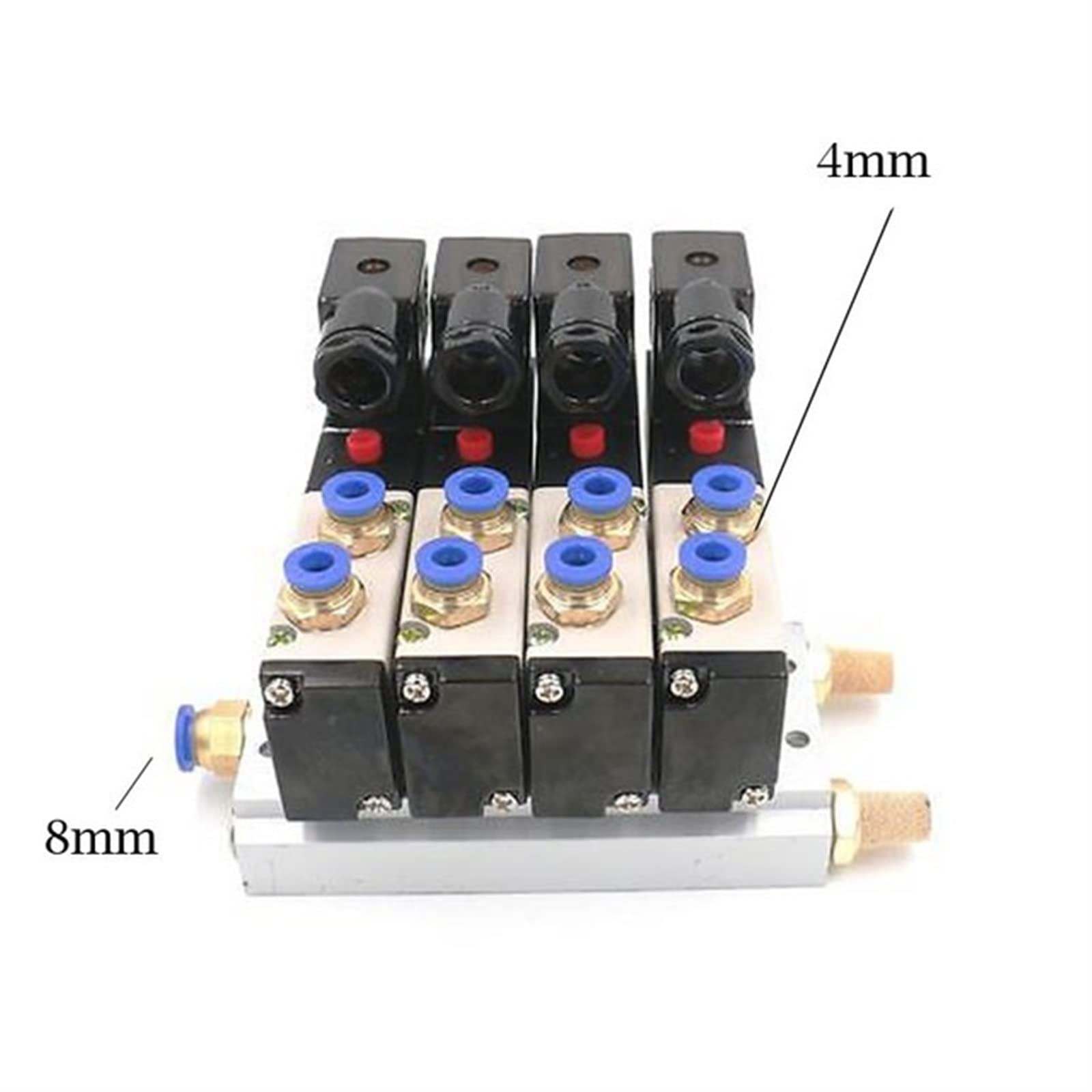 Pneumatyczny blok zaworu elektromagnetycznego 110/220V AC Multi Option 4V210-08 z kolektorem podstawowym cichym złączem 2/3/4/6-drożny 1 sztuka (4 wiersz 4 mm dopasowanie, AC110V)