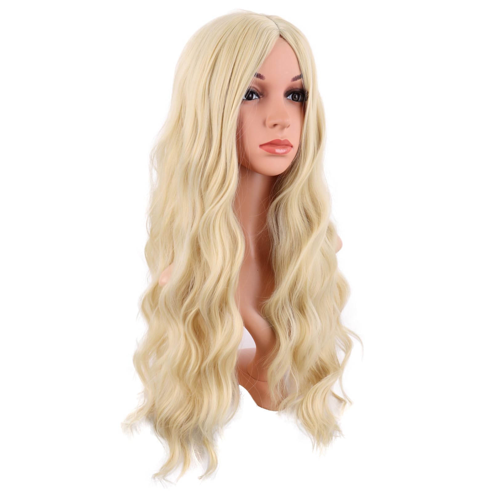 MapofBeauty 28 Inch/70 cm Long Wavy Middle Part with No Bangs Synthetic Fiber Curly Fashion Women Party Cosplay Wig (Mixed Blonde) - Image 3