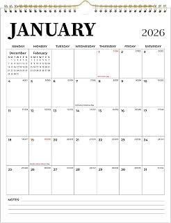 2026 Calendar - 2026 Wall Calendar: 12 Monthly Wall Calendar 2026 from Jan. 2026 to Dec. 2026, 14.5" x 11.5", Twin-Wire Binding, Clear Waterproof Cover, Julian Dates, Calendar for Organizing - White