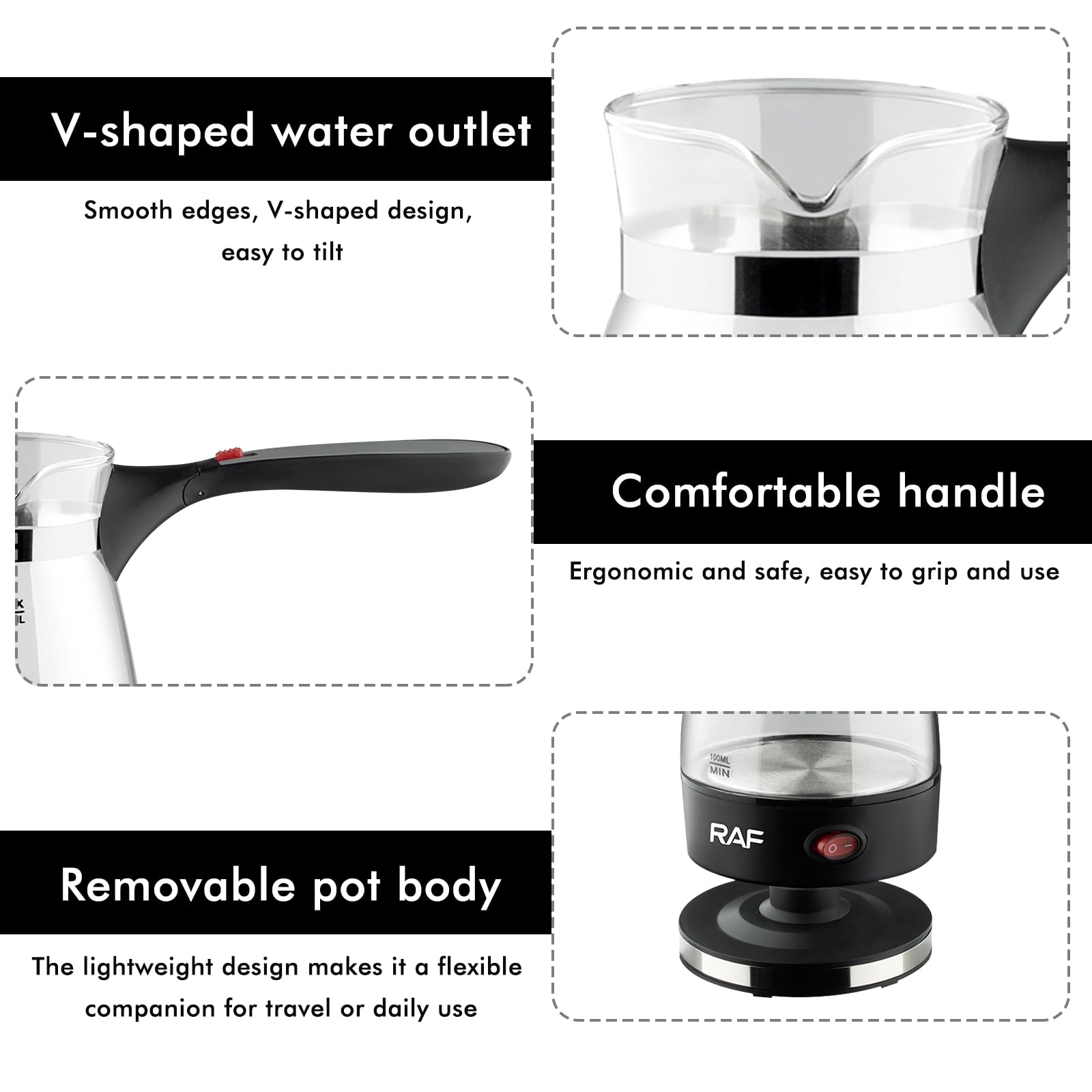 BAIFULAI Türkischer Kaffeekocher,600ml Turkish Coffee Pot, Espressokocher Induktion,Elektrische Türkische Kaffeekanne Teekanne Espressokocher Camping Kaffeekocher Mokkakanne Turkish Coffee Maker