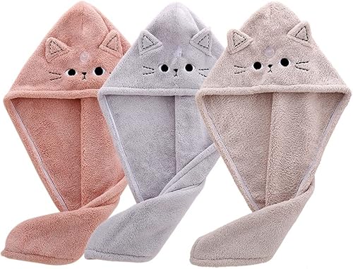 BATTILO PTY - Toalla de microfibra para el pelo para niños, paquete de 3 toallas de secado rápido para el cabello, turbante divertido para mujeres,