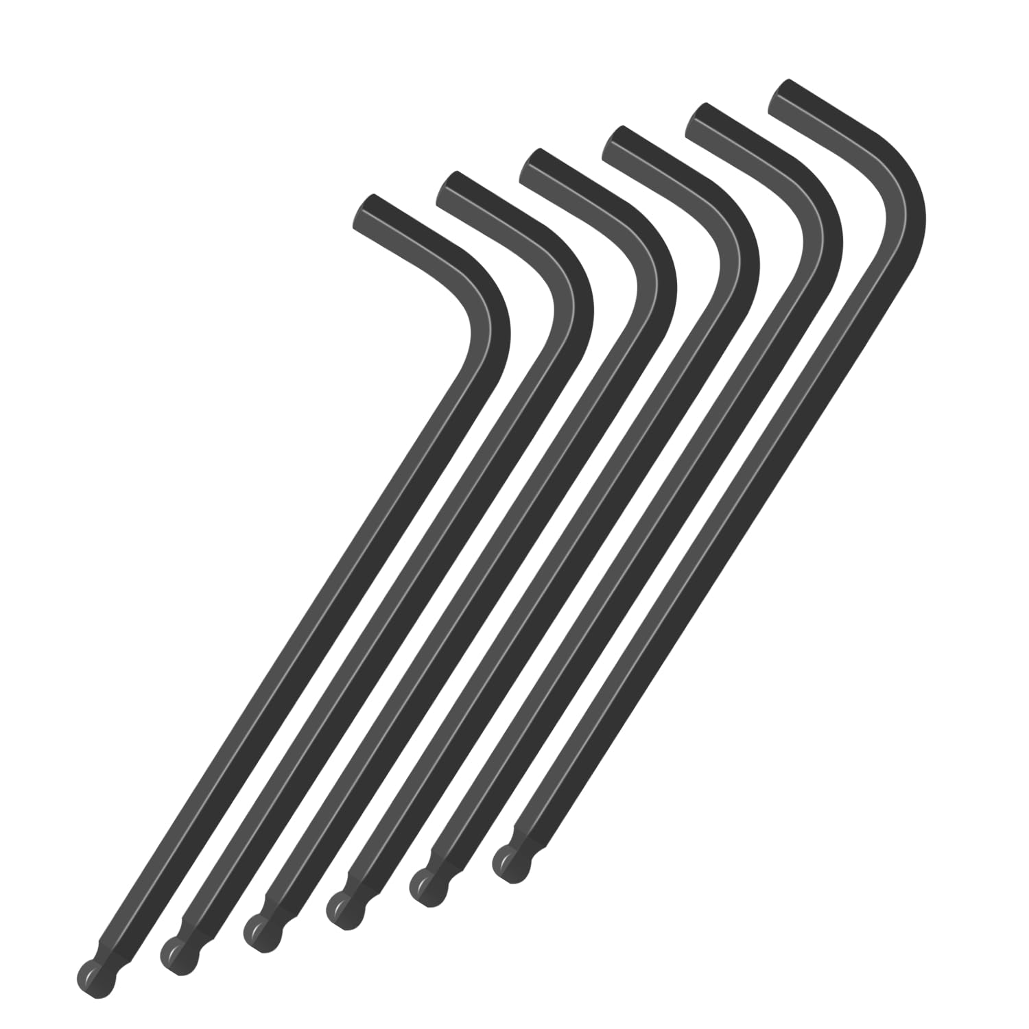 Juego de 6 llaves hexagonales con cabeza de bola de 2 mm, ejecución larga en negro, juego de llaves allen de acero Cr-V, juego de llaves Allen para montaje y bricolaje