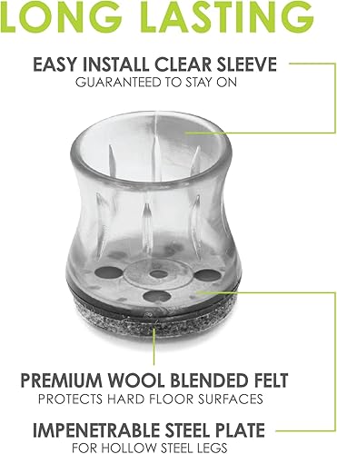 Miniatura 2 de Slipstick GorillaFelt CB182 - Protectores de suelo para patas de silla para suelos de madera, almohadillas de fieltro de funda transparente para