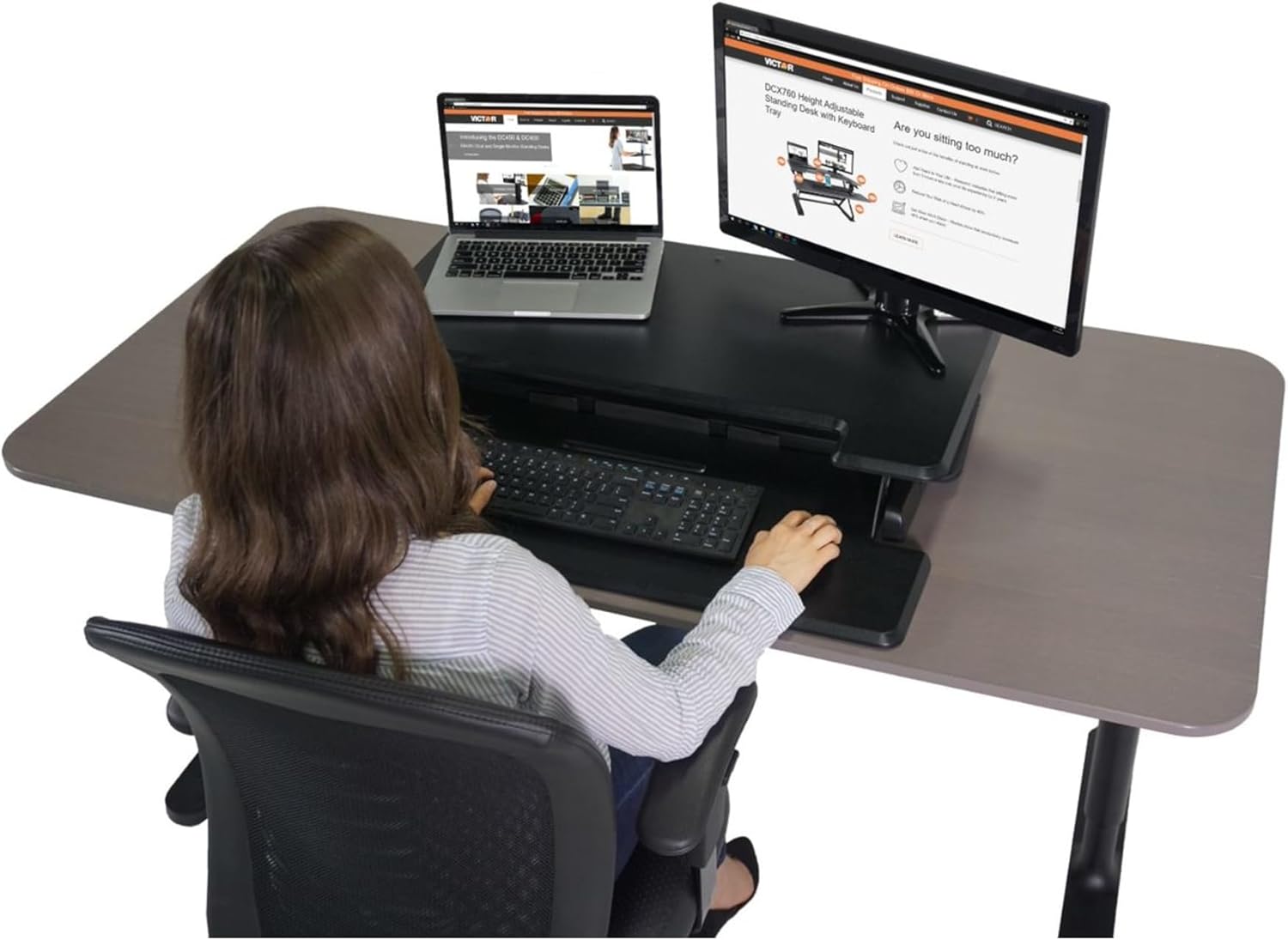 Black Steel Adjustable Standing Desk Converter with Keyboard Tray