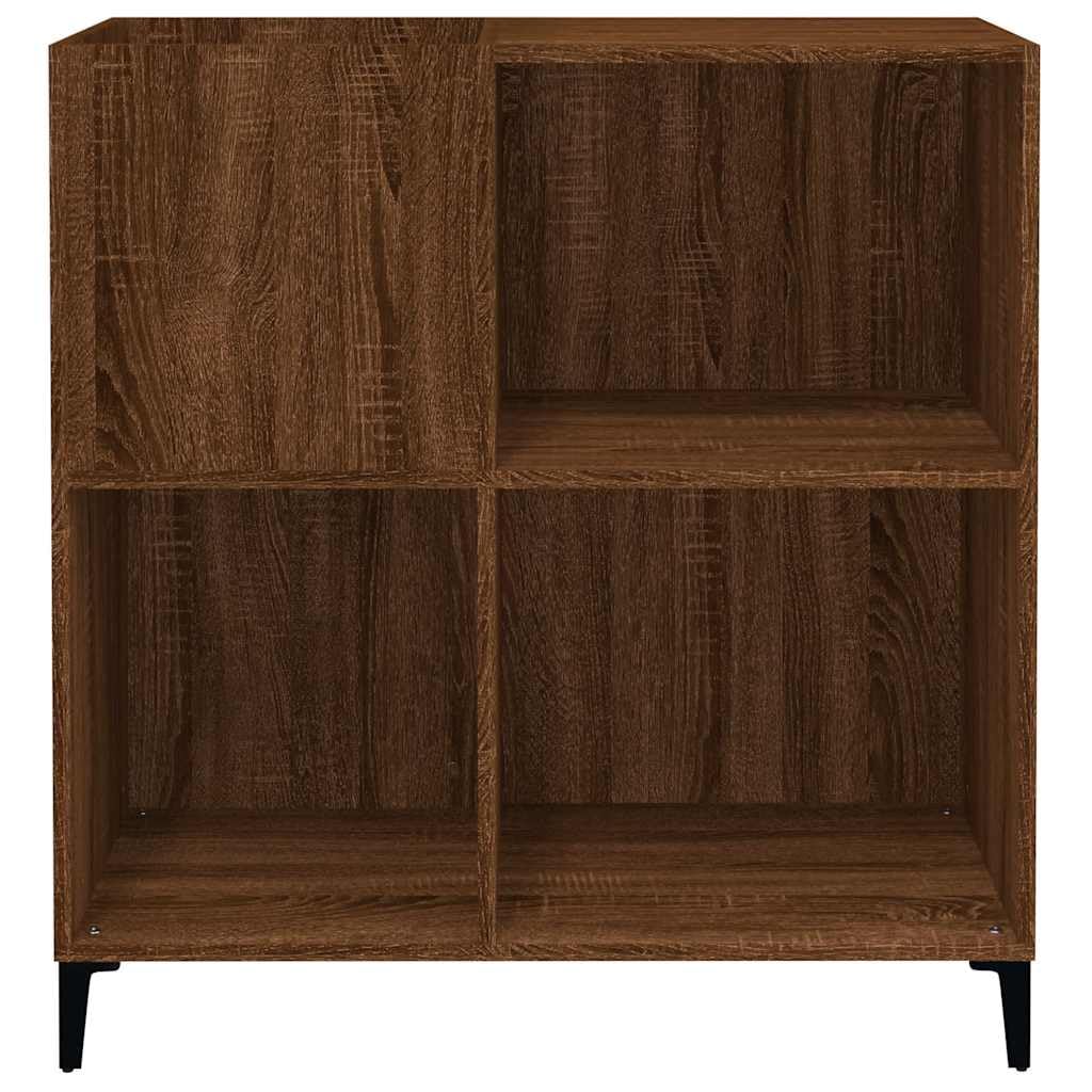 Armadietto per dischi in legno marrone effetto rovere, 84,5 x 38 x 89 cm, con gambe in metallo, spazioso armadio LP per dischi in vinile, piano superiore stabile per giradischi, anche