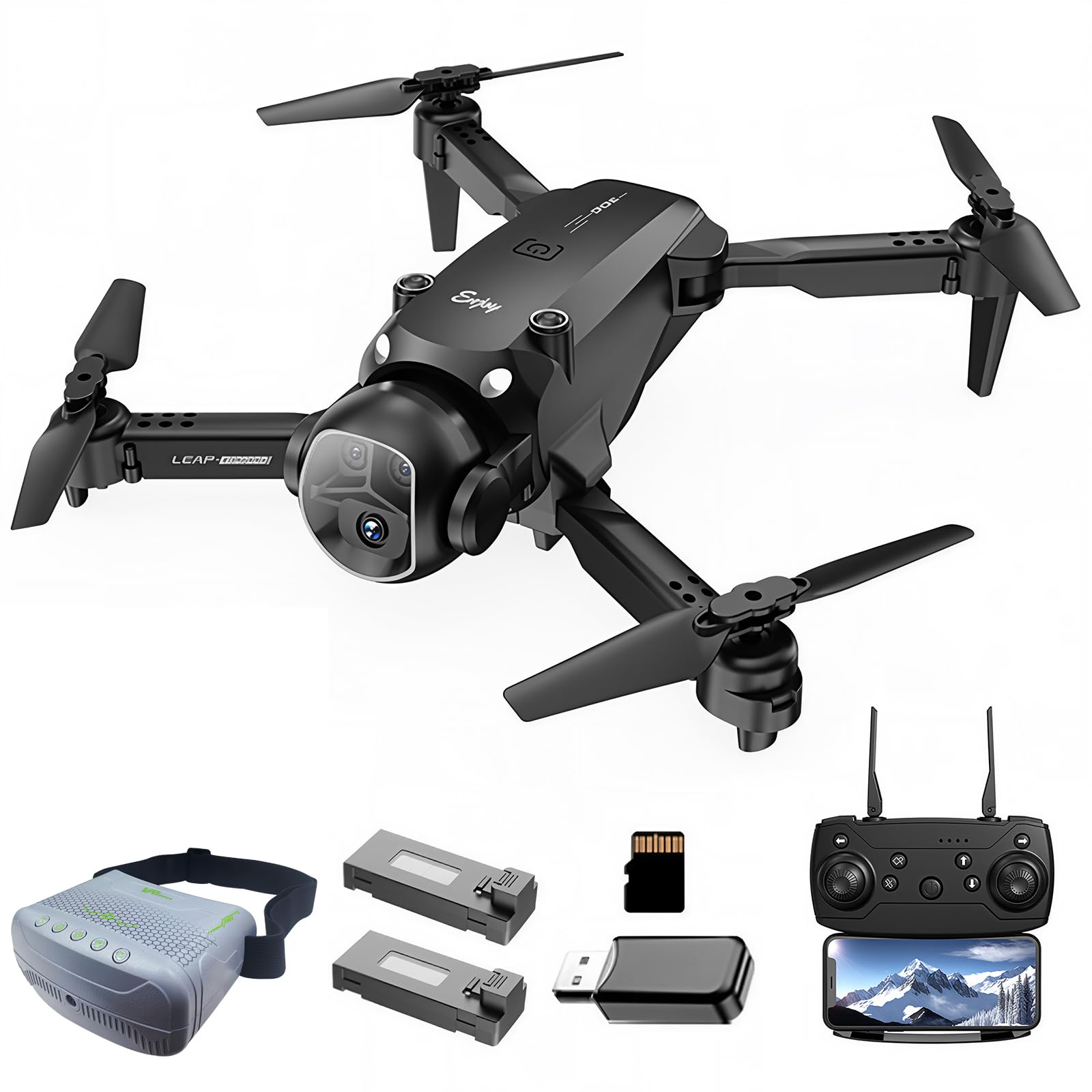 OBEST Drone con Cámara y Gafas VR, Mini FPV Dron Plegable con Doble Camara Giro 360° Modo Sin Cabeza, 2 Baterías, Gesto Fotos/Vídeos, Aterrizaje con un solo clic, RC Helicóptero para Adulto