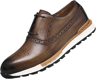 Santimon Mens Sneakers Fashion Casual Shoes Comfort Walking Shoes Modern Genunie Leather Flat Oxfords Business Casual Derby for Men