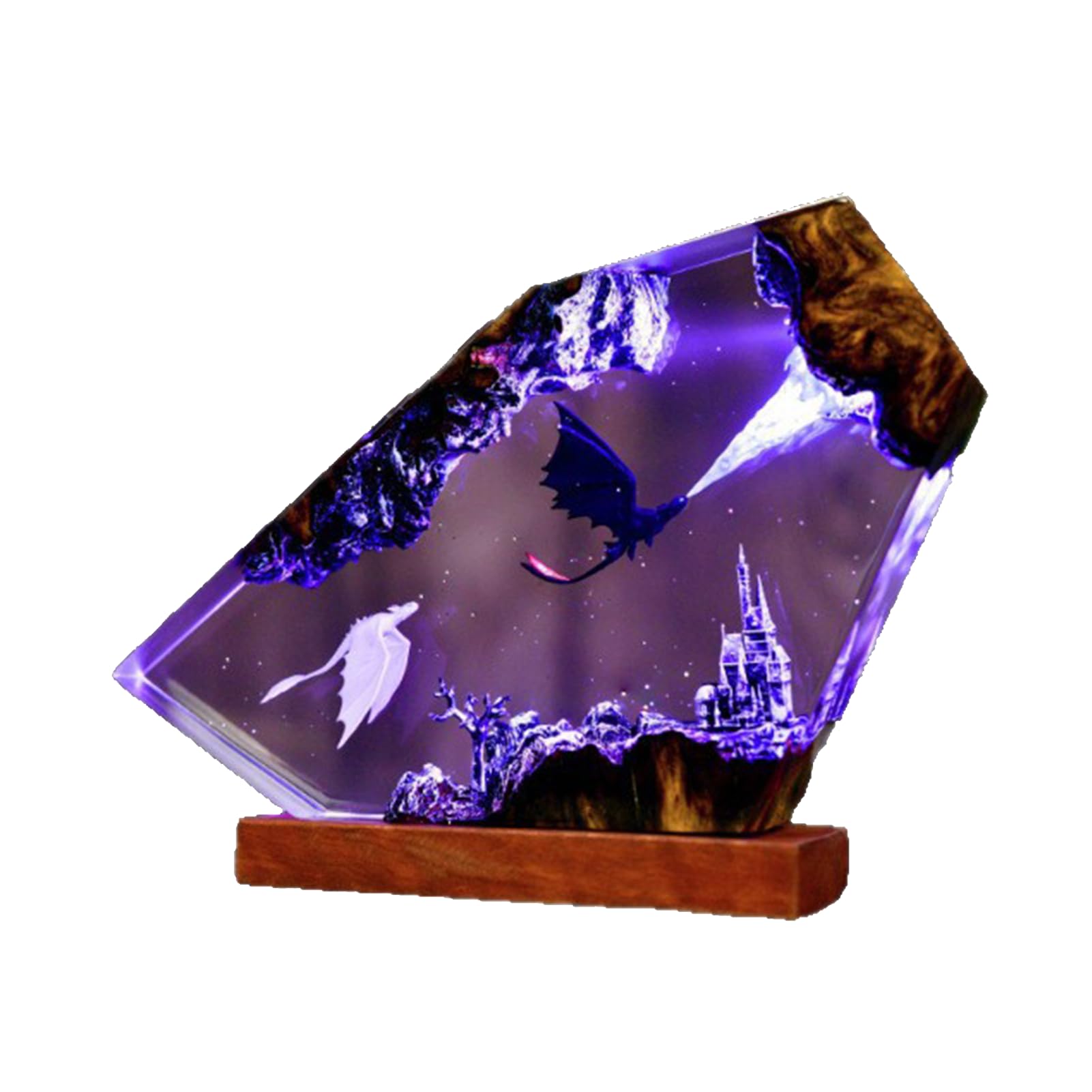 3D Ozean Epoxidharz Nachtlicht,Harz-Ozean-Lampe,Ornamente mit Holzsockel,Dinosaurier, der Feuer speit,Nachttischlampe Schlafzimmerlampe mit USB-Kabel für Meeresliebhaber (Violettes Licht)