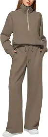 Conjunto de moletom feminino grande com meio zíper, calça jogger, casual, duas peças