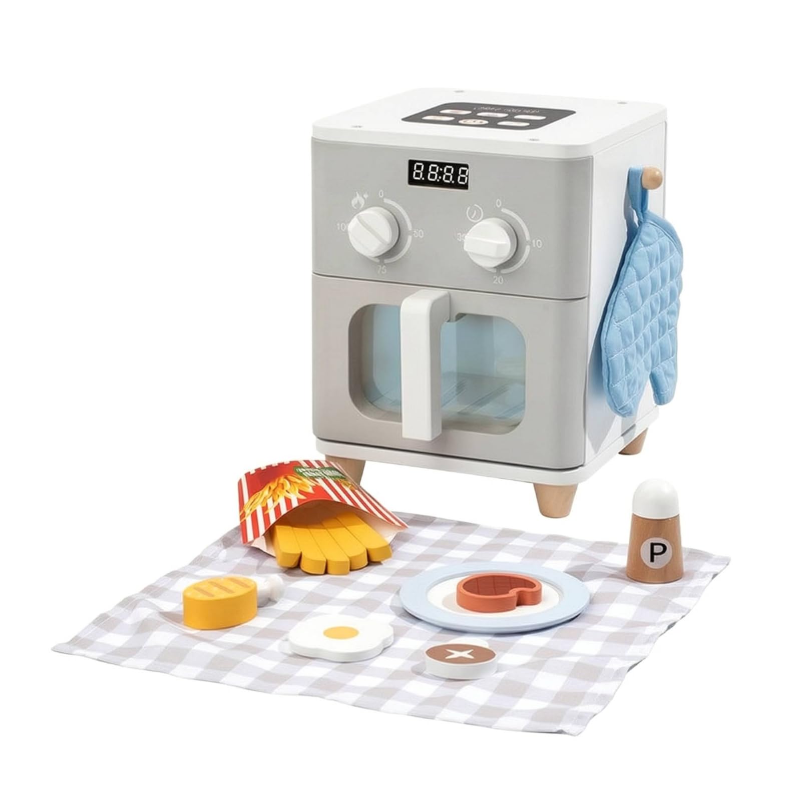 harayaa Friggitrice Calda in Legno Sicuro | Set da Completo, Friggitrice Giocattolo con Accessori, Didattico, per Angolo Gioco, Asilo, Bambine