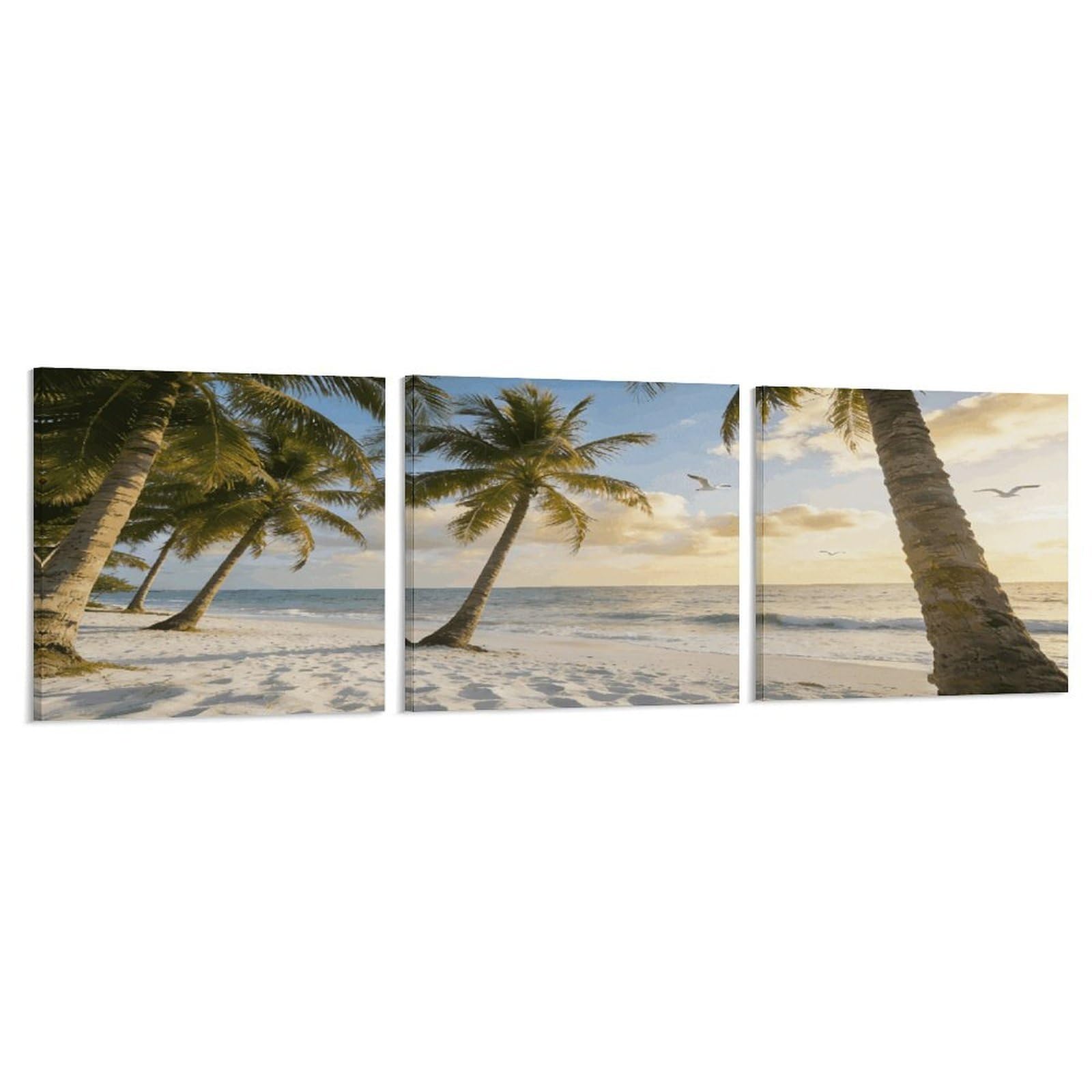 Khauerbc Style Set Of 3 Beach And Coconut Tree Wall Art，Paintings Artwork For Living Room, Hallway, Bedroom, Office Wall Decor For Living Room, Hallway, Bedroom, Office Paintings Artwork 8X8 Inch