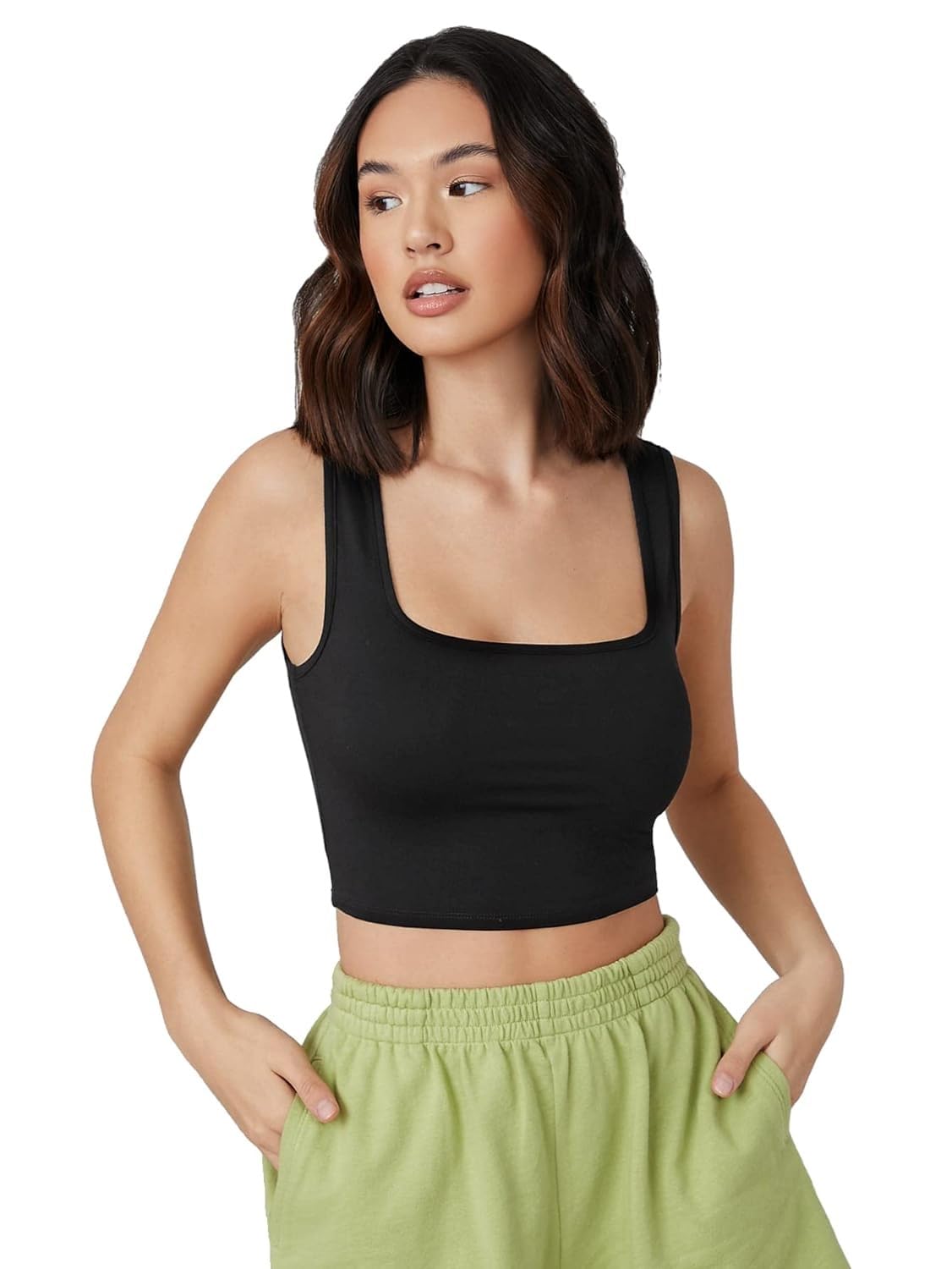 Women's Solid Ribbed Crop Tank Top Ribbed Tops for Women V-Neck 3/4th Balloon Sleeves-image-5