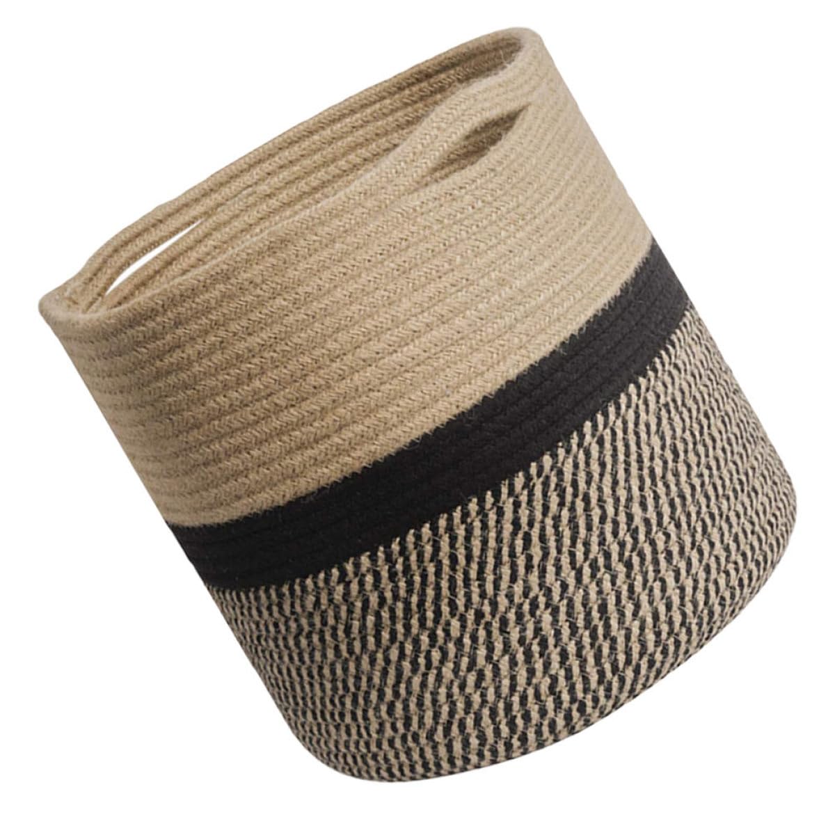 Cesta Redonda de Almacenamiento Práctica de 30 Cm Cuerda de Algodón Trenzada en Amarillo y Negro para Hogar, Organizador Multifuncional para Ropa, Baño y Escritorio
