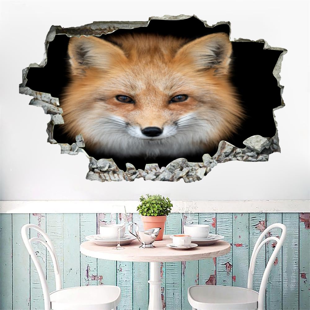 Pegatinas De Decoración De Pared 3D Zorro Pegatinas De Pared Calcomanías Murales De Pared Rotas 3D Animal Dormitorio Sala De Estar Guardería Hogar Decoración De Pared