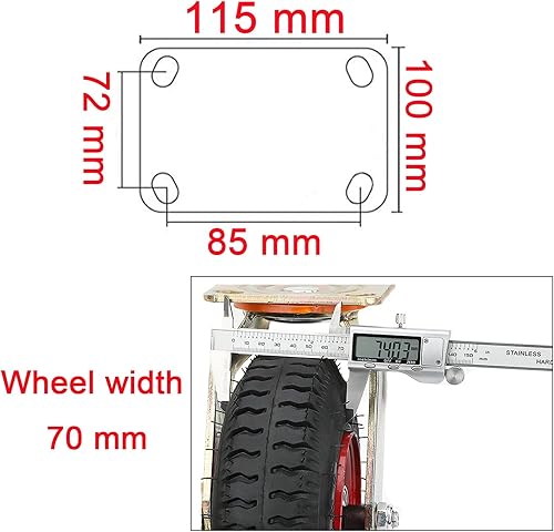 Miniatura 3 de Juego de 4 ruedas giratorias de goma resistentes y altamente elásticas, ruedas de 8 pulgadas rellenas de aire estilo vacío, rueda industrial