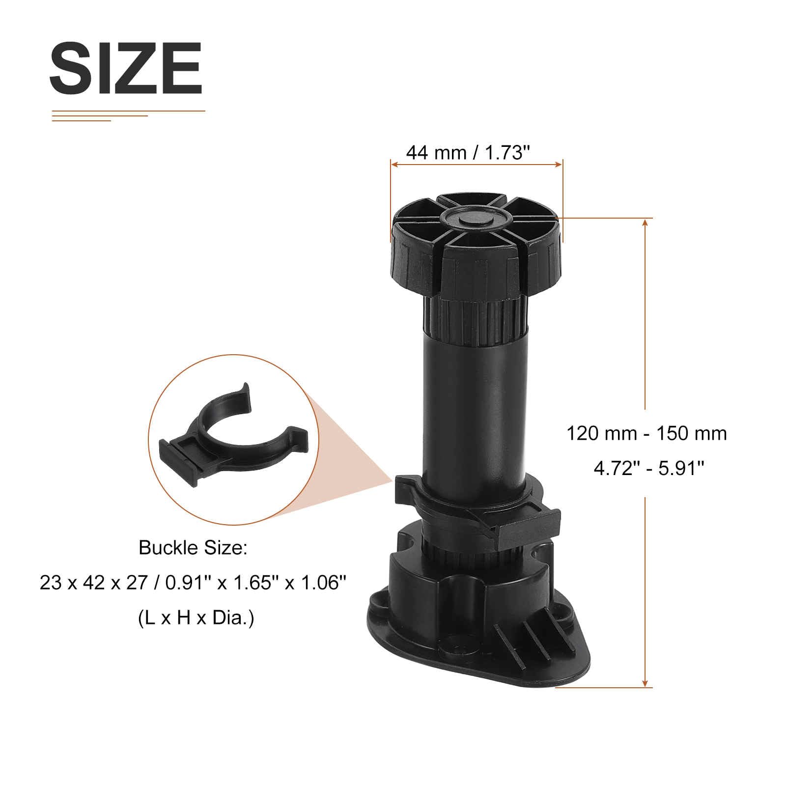 DTGN 120x44mm(LxW) Adjustable Leveling Feet - 4Pack- Good for Furniture - Leveler Support Frame Replacement Legs - Black - Image 2
