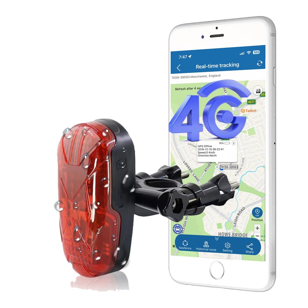 Winnes GPS Tracker, 4G Localizzatore GPS Impermeabile Nascosto per Bicicletta, Ebike,Bici Pieghevoli con Geo-Fence Supporto IOS Android SMS/APP/Web Storico Percorsi,4G TK906