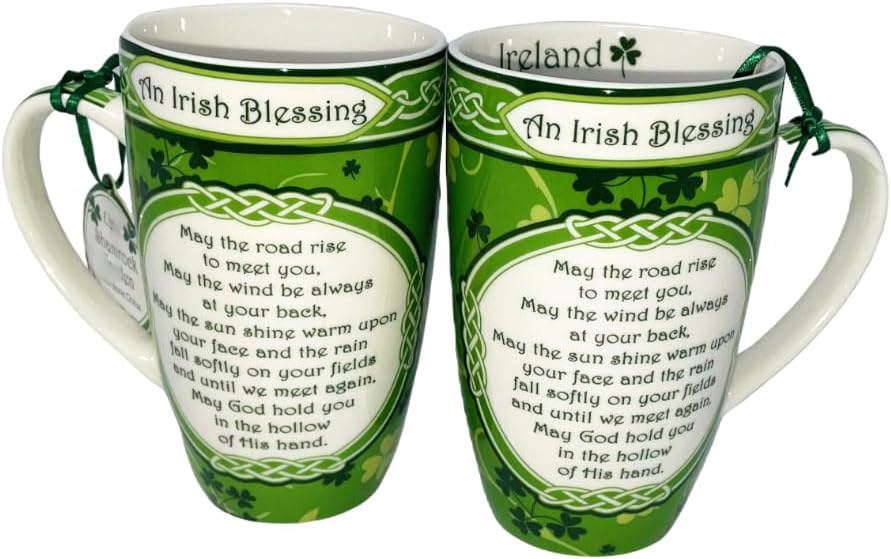 Ceramic Set of 2 Mugs Irish Blessing Cups, May the Road Rise... Bone China Kitchenware Coffe Tea Present Housewarming Gift