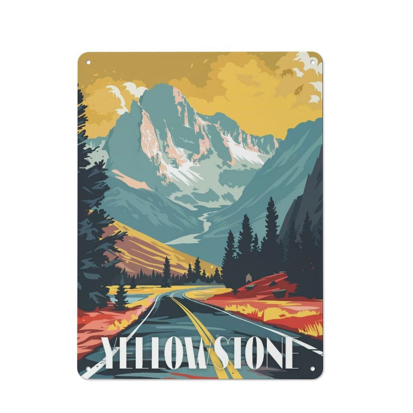 Junmoney Road To Yellowstone Retro Metal Plaque 40X30cm Featuring Bistro Wall Plaque For Bakery, Diner, Cafe Or Family Room