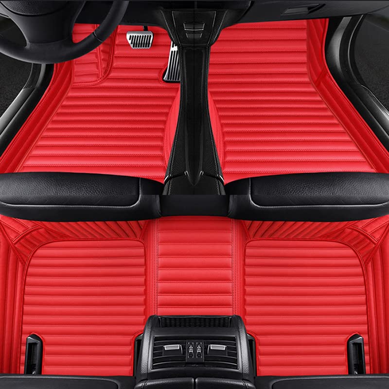 Custom Floor Mats for Cars fit 95% Sedan SUV Sports Car Full Coverage All Weather Men Women Pads Protection Non-Slip Leather Floor Liners (red Horizontal Stripes)