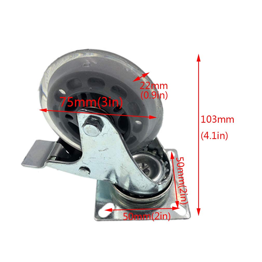 Lenkrollen 75 mm, drehbares Lenkrollenrad, mit Befestigungsplatte, geeignet für Möbelwagen, Werkbank, Garage, jeder Rollensatz hat eine Tragfähigkeit von 150 kg (330 lbs)