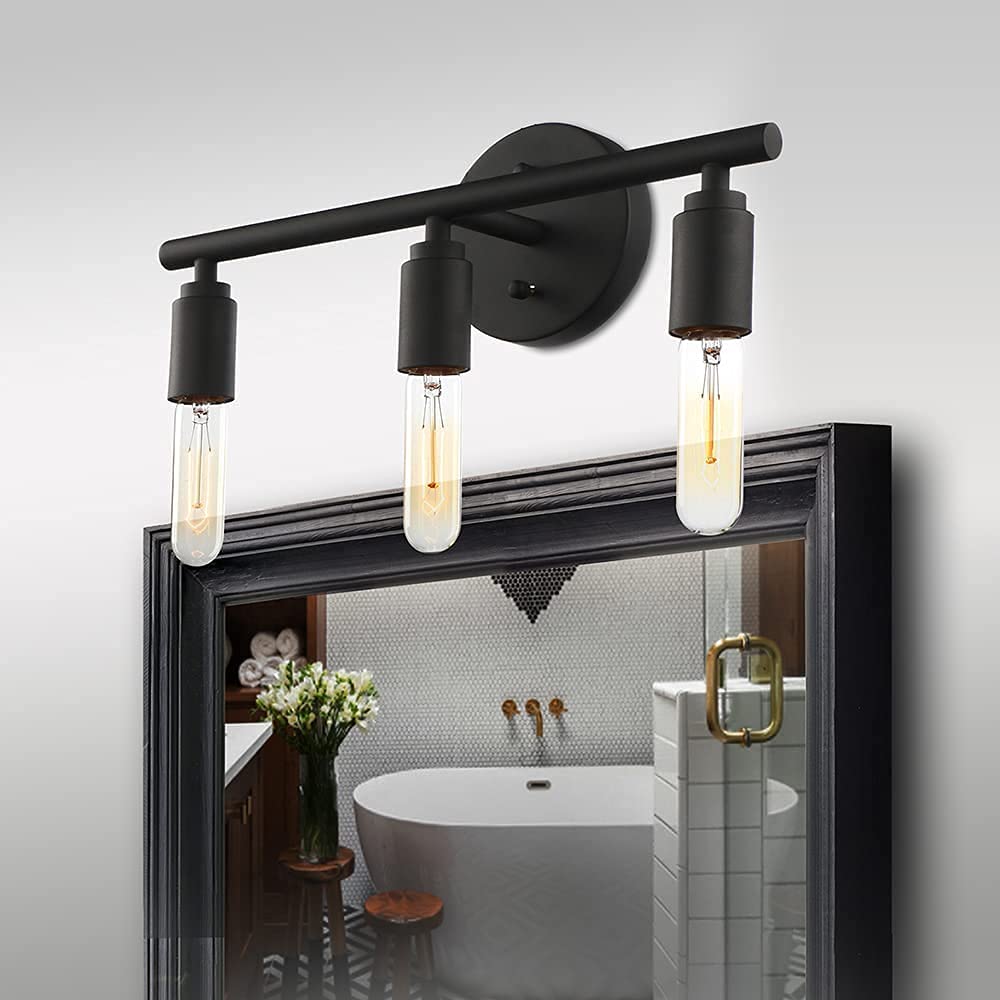 Lámpara de pared，Aplique Espejo Baño Vintage con 3 Luces, Lámpara de Espejo Baño de Hierro Negro, Aplique Pared, Luz de Espejo de Baño, Zócalo E27, Bombilla no Incluida. (Estilo negro)