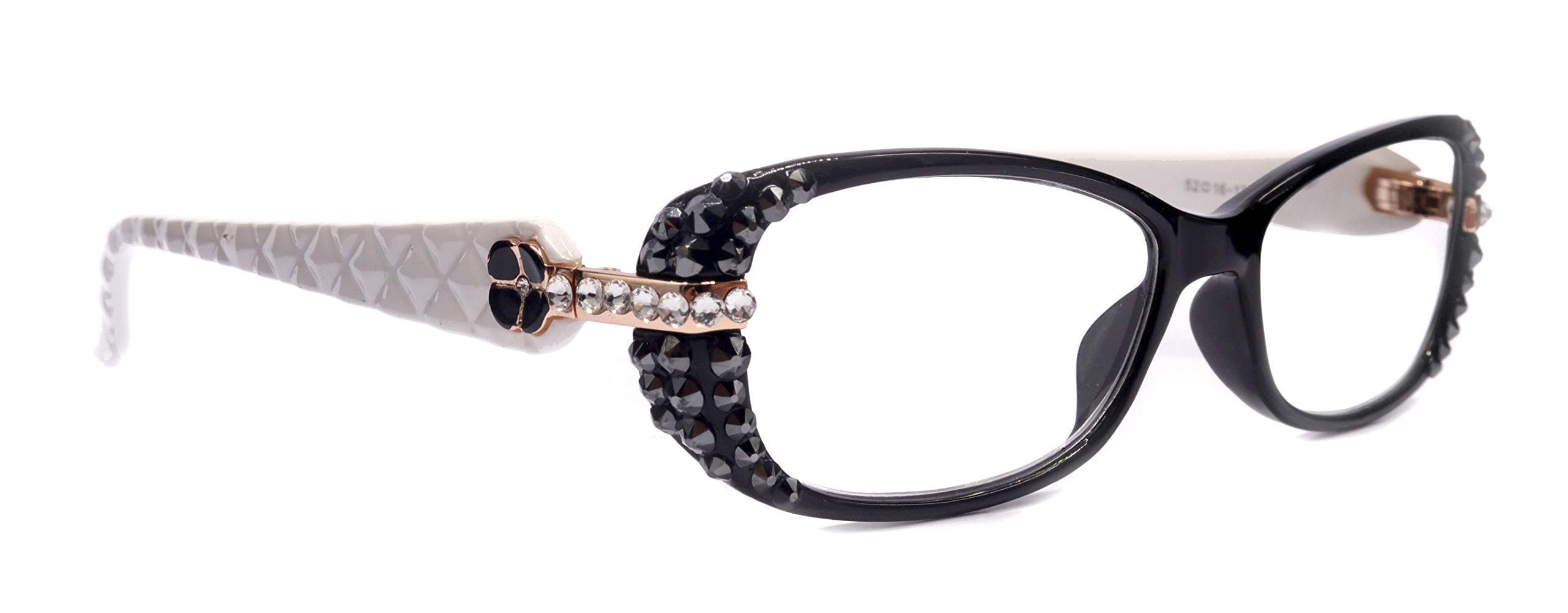Glamour Quilted, (Bling) Reading Glasses For Women Adorned W (Hematite, Clear) Genuine European Crystal (Black, White) Color. NY Fifth Avenue