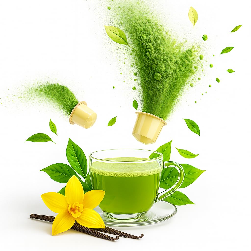 Goodwei Cápsulas de té Matcha Vainilla, 20 piezas compatibles con Nespresso® | Té verde con extracto de vainilla