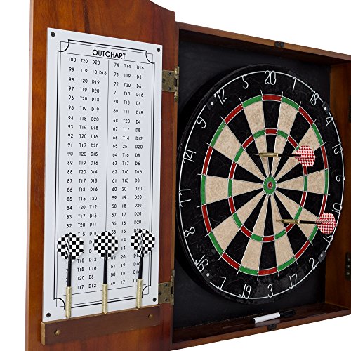 Image of Dart Board Cabinet Set - with 6 Metal-Tip Darts and Dry Erase Scoreboard by Trademark Poker