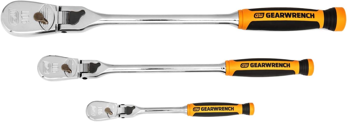 GEARWRENCH 3 Pc. 1/4", 3/8" & 1/2" Drive 90 Tooth Dual Material Locking Flex Head Ratchet Set - 81298T, Multi, One Size