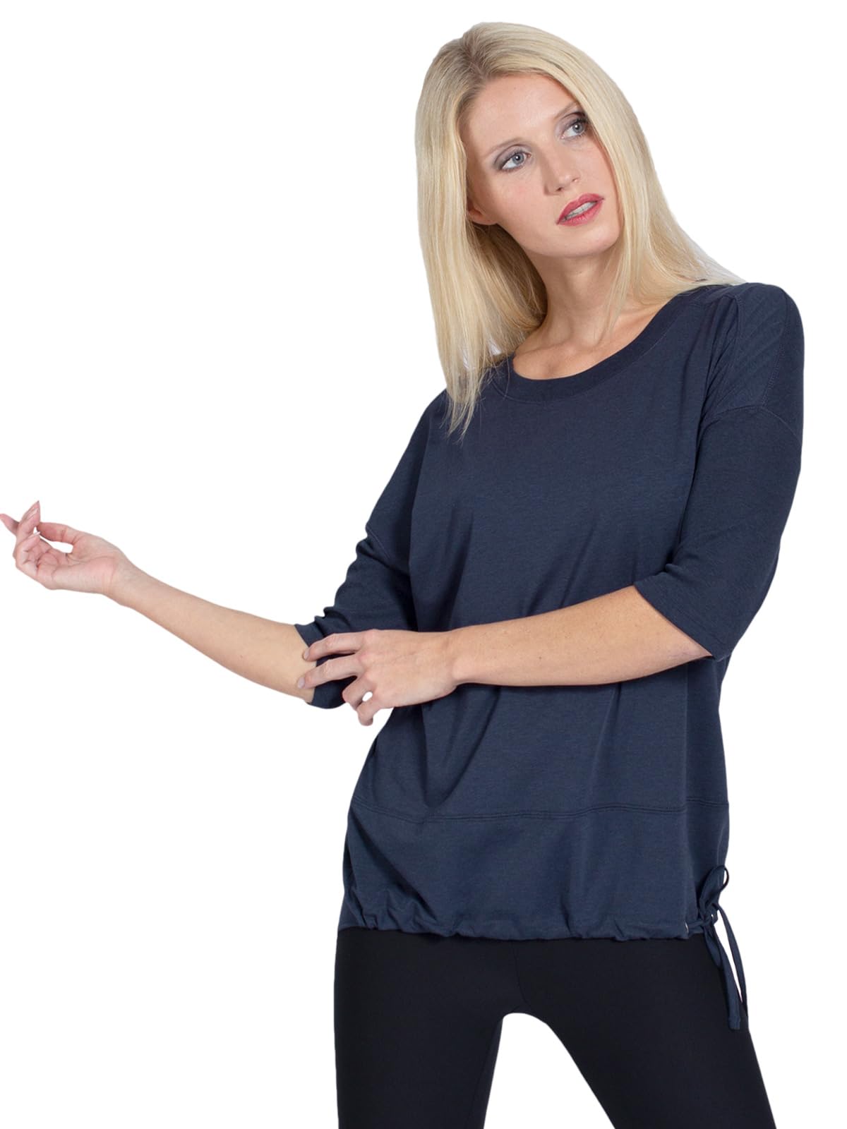 Magadi Maglietta da yoga Sara Aqua da donna in cotone biologico, da donna, top sportivo per yoga, pilates, palestra, sostenibile ed equo, blu navy, XS - XL
