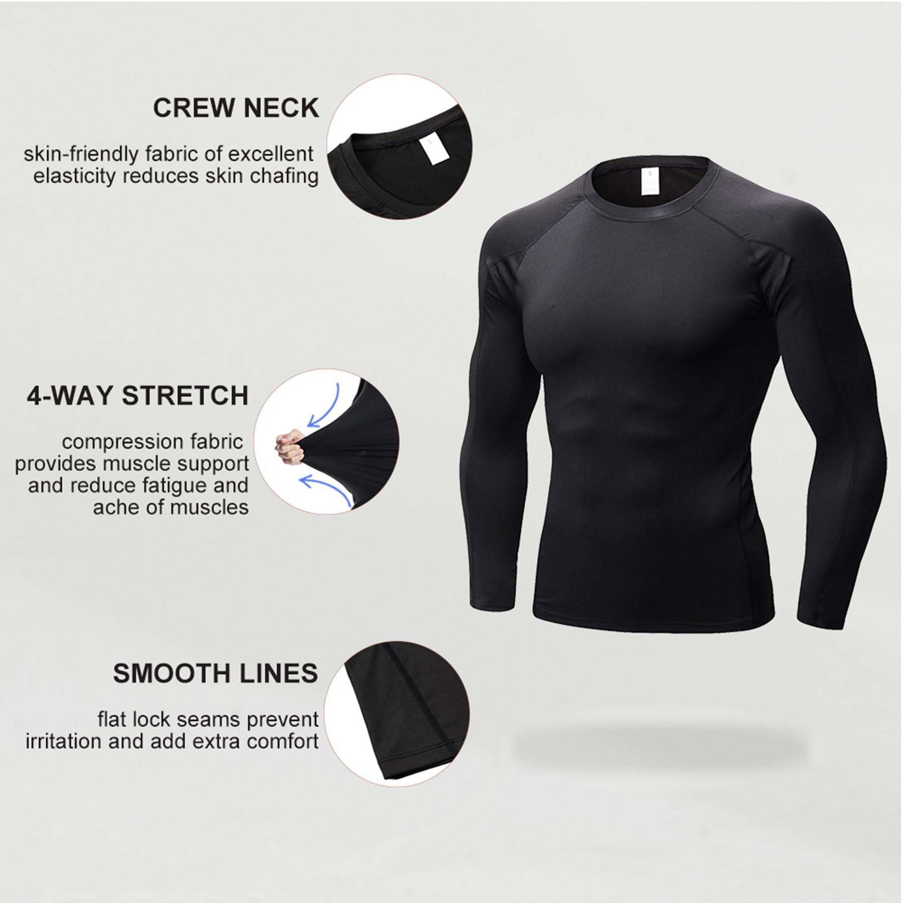 LANBAOSI Paquete de 3 camisetas de compresión de manga larga para hombre, secado rápido, protección solar, para correr, entrenamiento, capa base