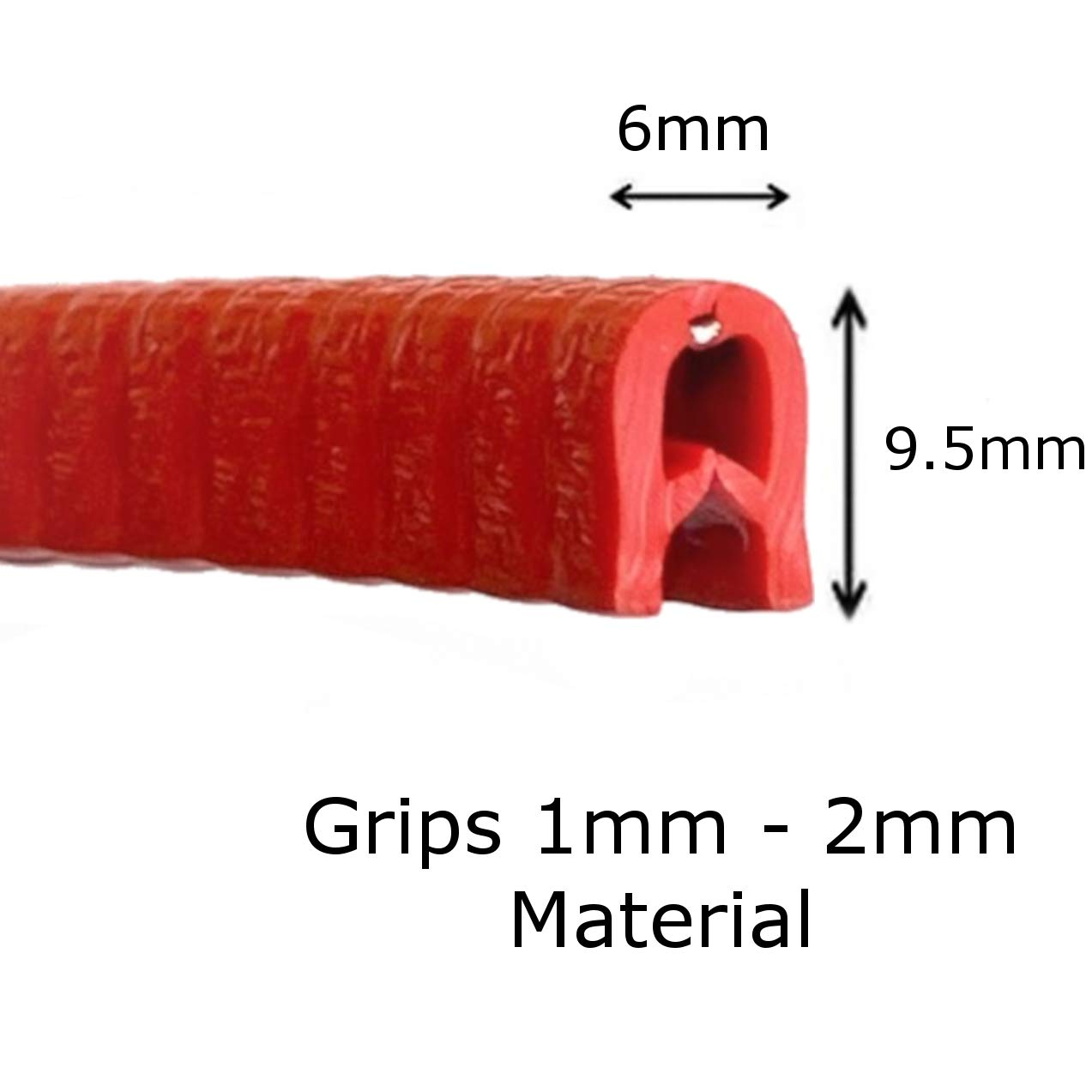 Small Flexible Red PVC Rubber Push On Edge Protection Trim Fits 1-2mm Per Metre