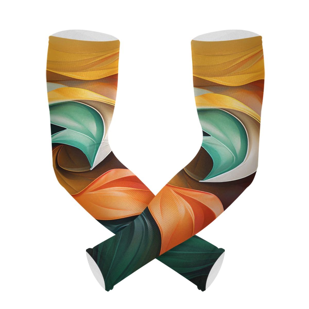 Cooling Arm Sleeves for Men Women UV Sun Protection Arm Covers Orange Green Abstract Compression Sleeves Sports Football Golf Cycling